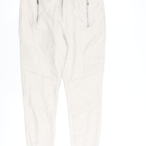 Topshop Womens Beige Polyurethane Trousers Size 10 L24 in Regular Zip