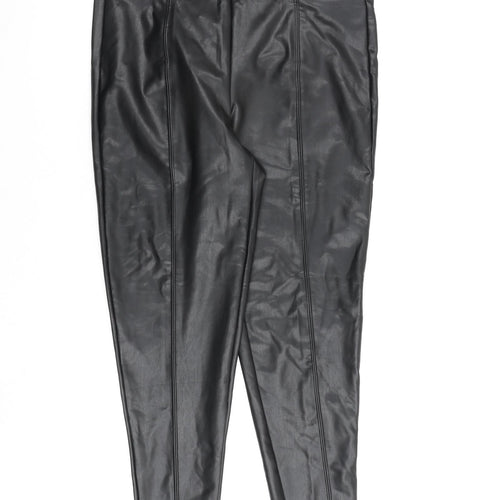 Marks and Spencer Womens Black Polyurethane Trousers Size 12 L28 in Regular