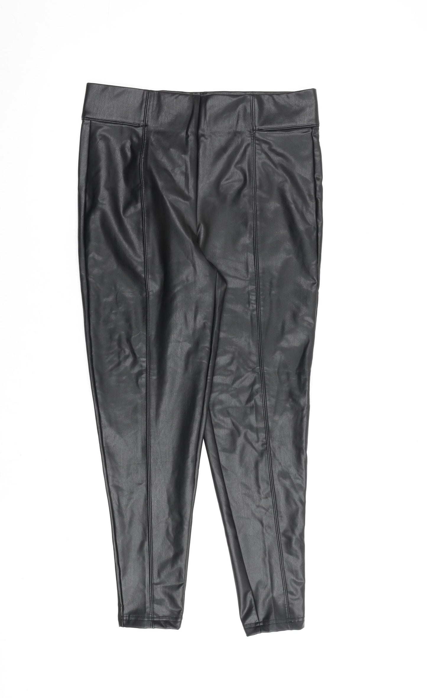 Marks and Spencer Womens Black Polyurethane Trousers Size 12 L28 in Regular
