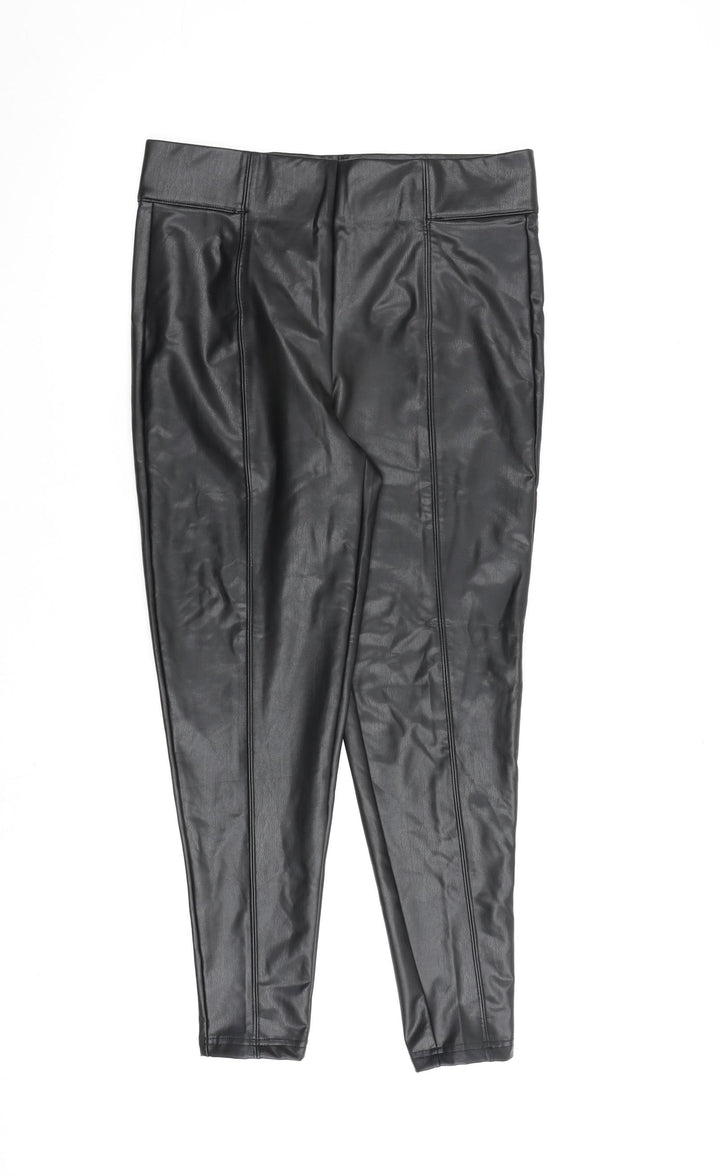 Marks and Spencer Womens Black Polyurethane Trousers Size 12 L28 in Regular