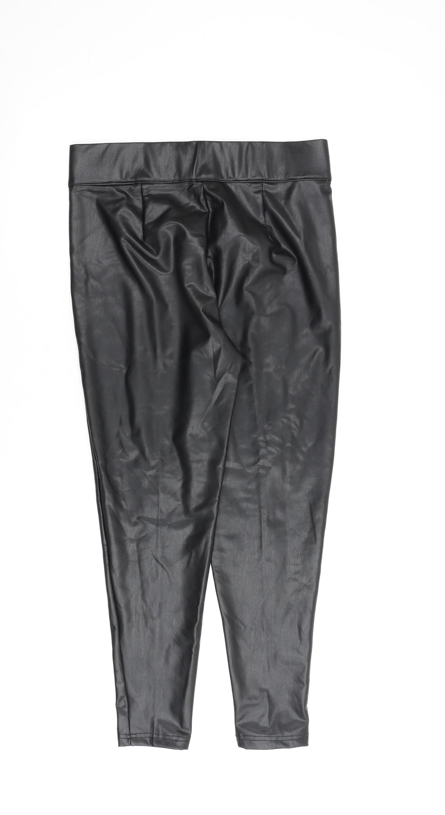 Marks and Spencer Womens Black Polyurethane Trousers Size 12 L28 in Regular