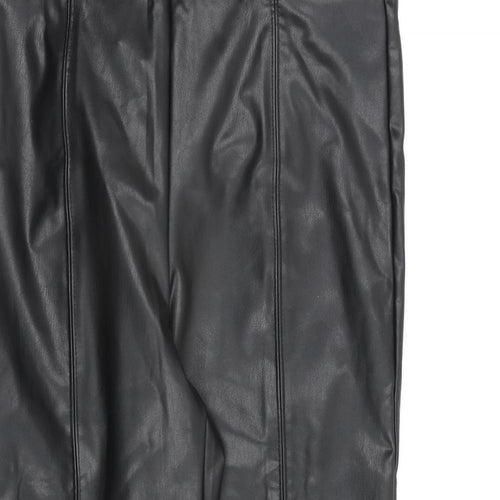 Marks and Spencer Womens Black Polyurethane Trousers Size 12 L28 in Regular
