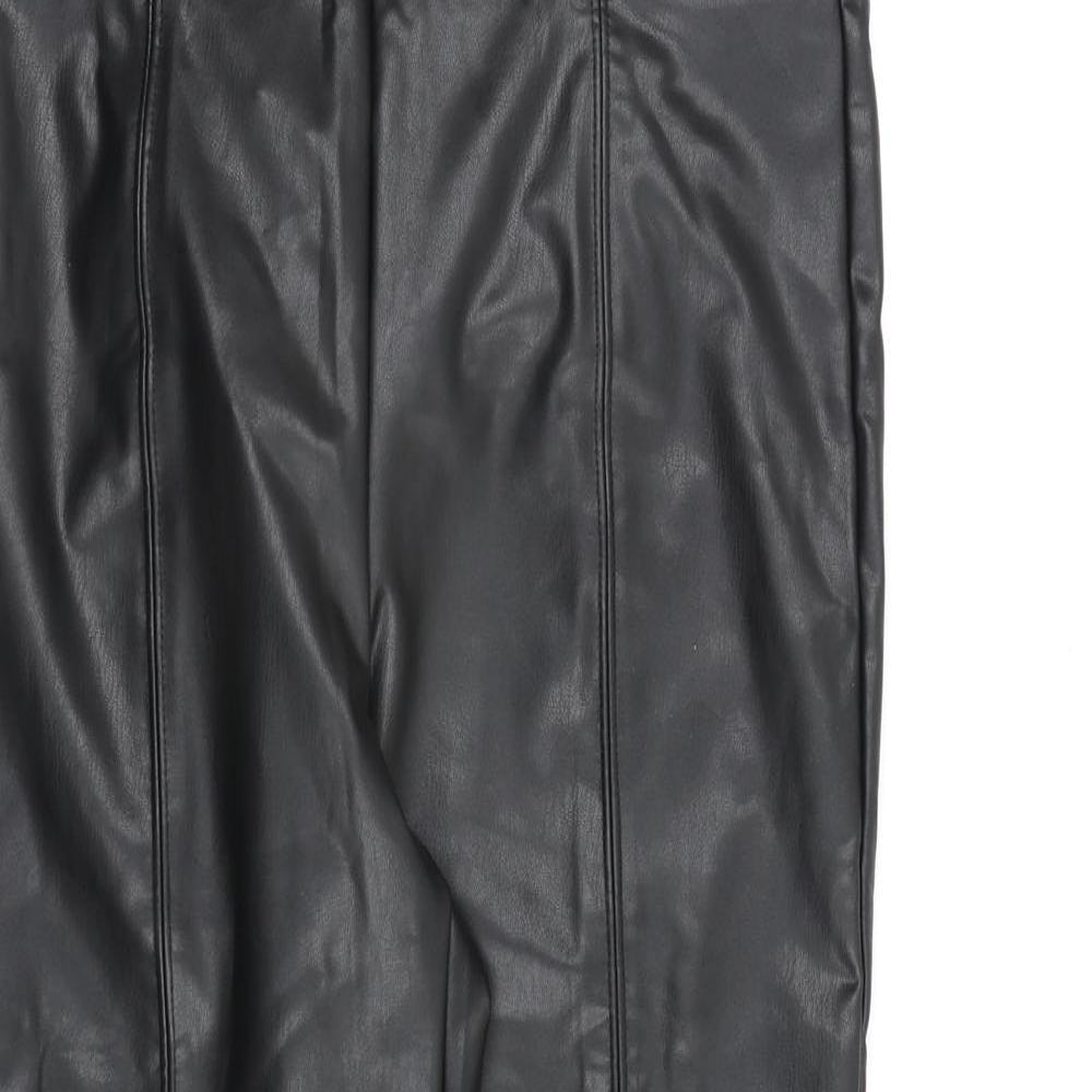 Marks and Spencer Womens Black Polyurethane Trousers Size 12 L28 in Regular