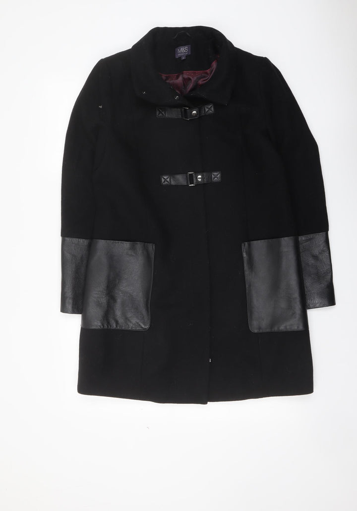 Marks and Spencer Womens Black Overcoat Coat Size 12 Zip