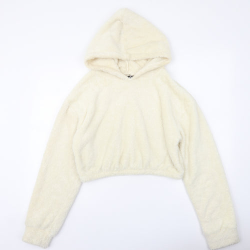 PRETTYLITTLETHING Womens Ivory Polyester Pullover Hoodie Size M Pullover