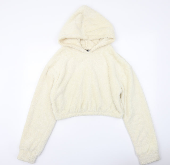 PRETTYLITTLETHING Womens Ivory Polyester Pullover Hoodie Size M Pullover
