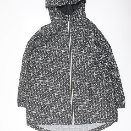 Marks and Spencer Womens Black Geometric Rain Coat Coat Size L Zip