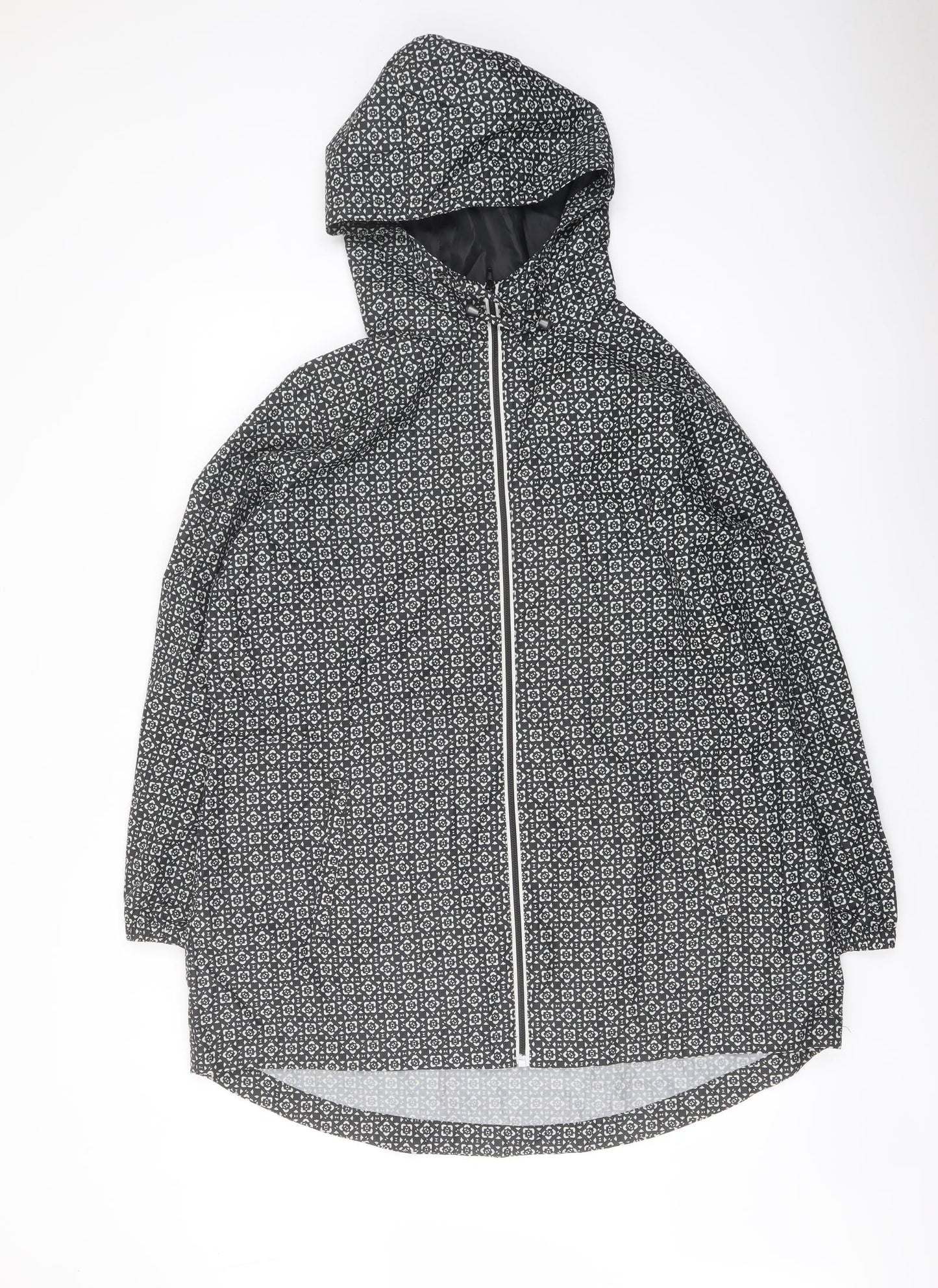 Marks and Spencer Womens Black Geometric Rain Coat Coat Size L Zip