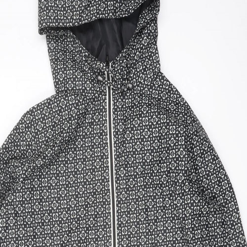 Marks and Spencer Womens Black Geometric Rain Coat Coat Size L Zip