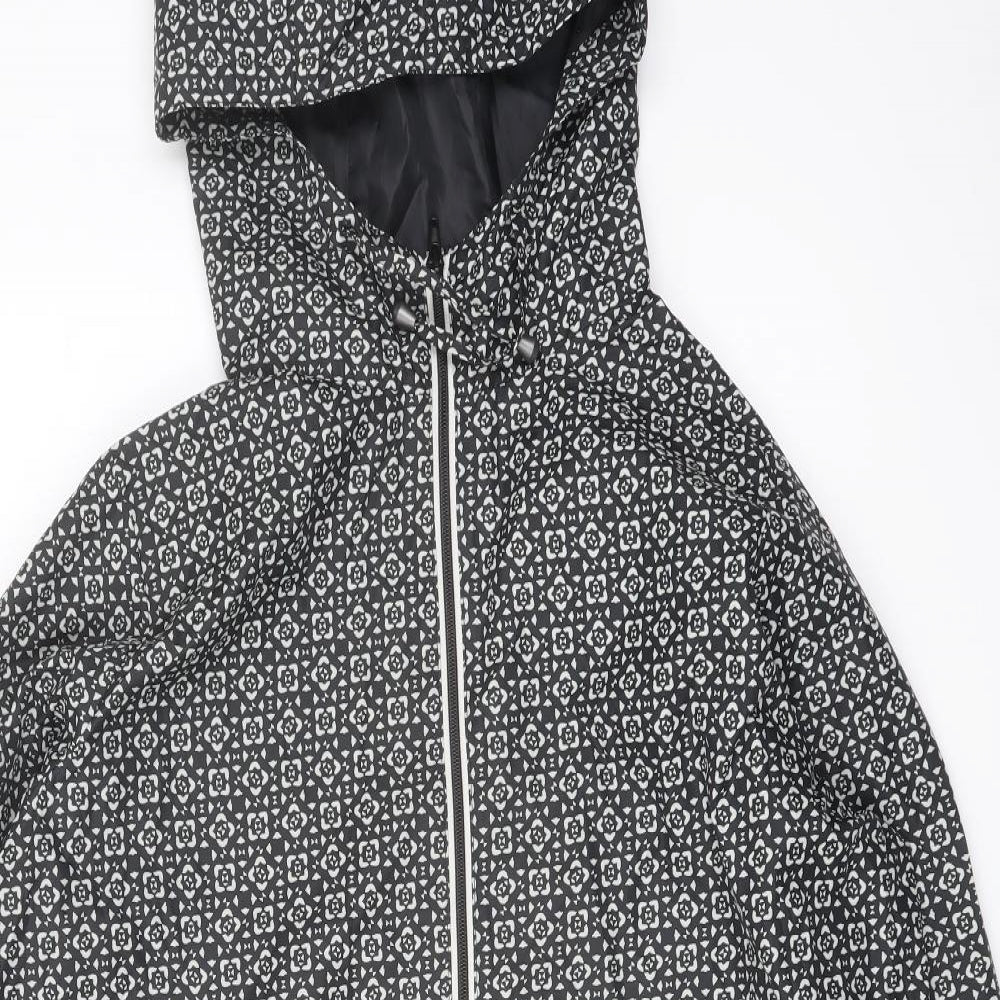 Marks and Spencer Womens Black Geometric Rain Coat Coat Size L Zip