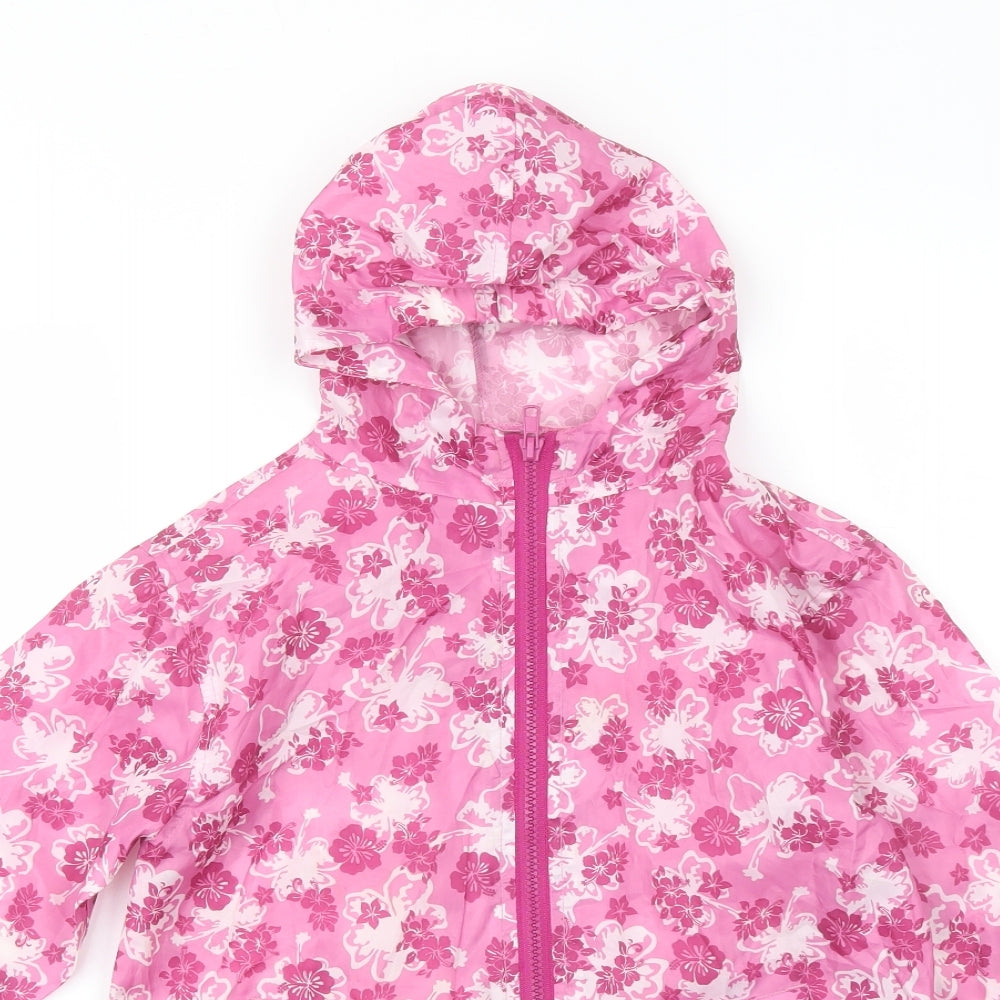Avenue Girls Pink Floral Rain Coat Coat Size 5-6 Years Zip