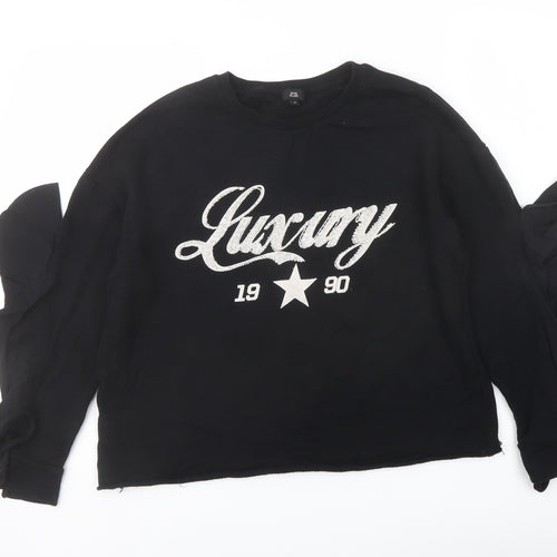 River Island Womens Black Cotton Pullover Sweatshirt Size M Pullover