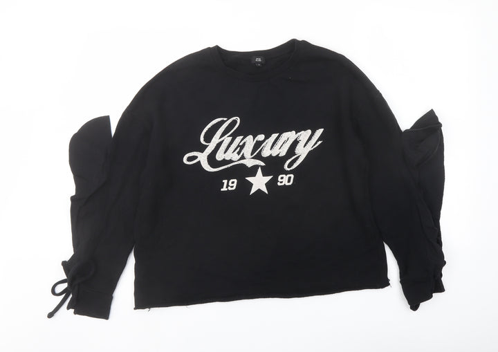 River Island Womens Black Cotton Pullover Sweatshirt Size M Pullover