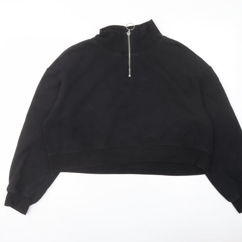 H&M Womens Black Cotton Pullover Sweatshirt Size L Zip