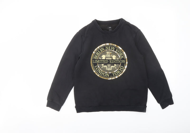 River Island Girls Black Cotton Pullover Sweatshirt Size 9-10 Years Pullover