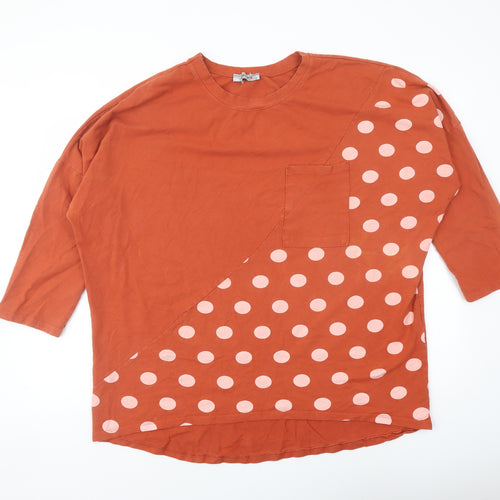 Alexara Womens Red Polka Dot Cotton Basic Blouse Size L Round Neck