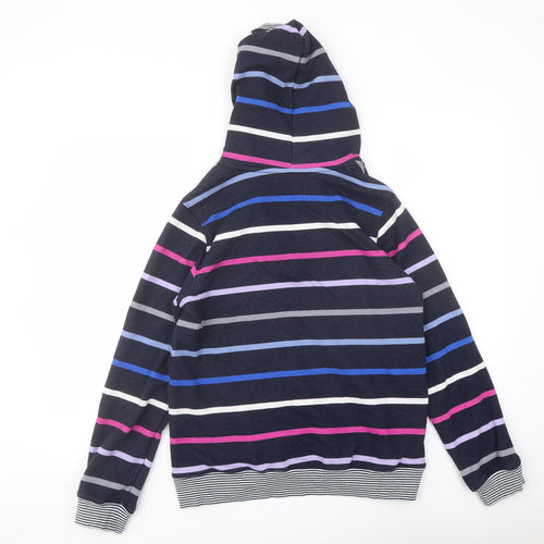 Lands' End Womens Multicoloured Striped Cotton Pullover Hoodie Size S Button