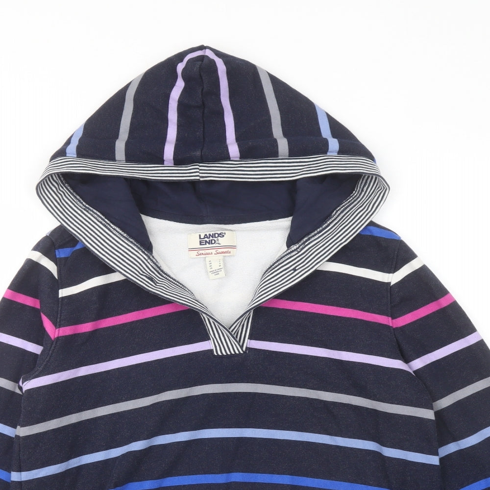 Lands' End Womens Multicoloured Striped Cotton Pullover Hoodie Size S Button