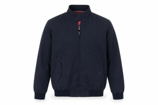 Front view of Tailored Saint men’s blue bomber jacket jacket, size S, zip