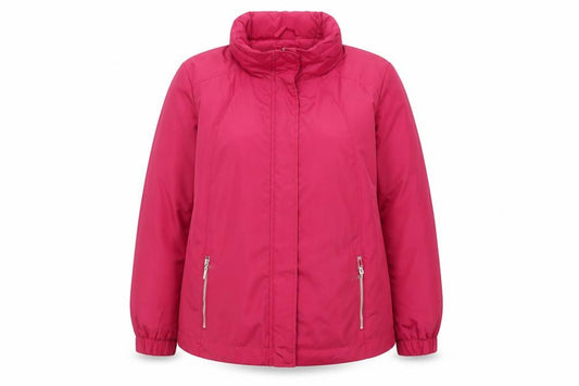 Front view of Love Coats women’s pink jacket, size UK 18, zip