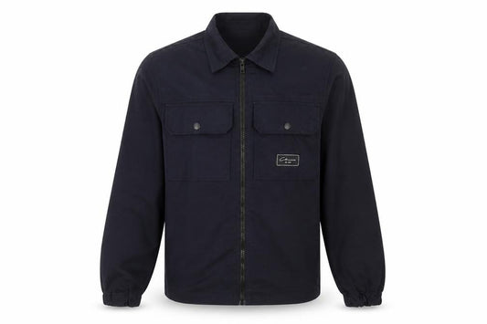 Front view of Closure men’s blue jacket, size XS, zip