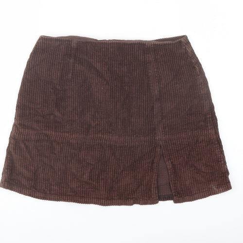 ASOS Womens Brown Cotton A-Line Skirt Size 12 Zip