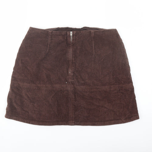 ASOS Womens Brown Cotton A-Line Skirt Size 12 Zip
