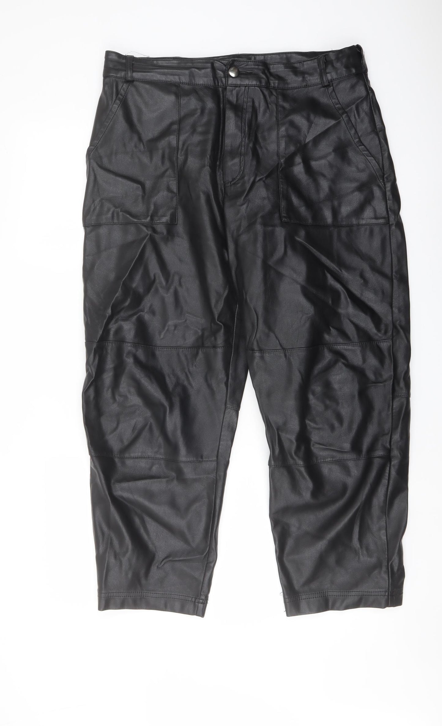 Monki Womens Black Polyester Trousers Size 14 L25 in Regular Button