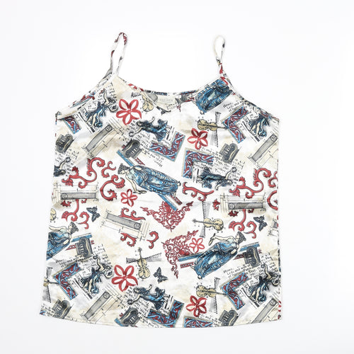 Falmer Womens Multicoloured Geometric Polyester Camisole Blouse Size 6 Scoop Neck - Music Print