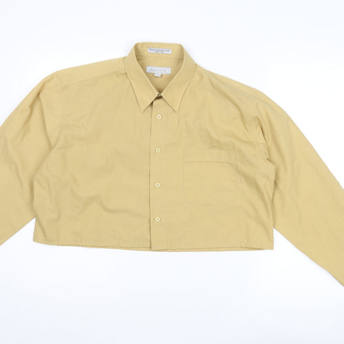 Protocol Womens Yellow Polyester Cropped Button-Up Size 16 Collared