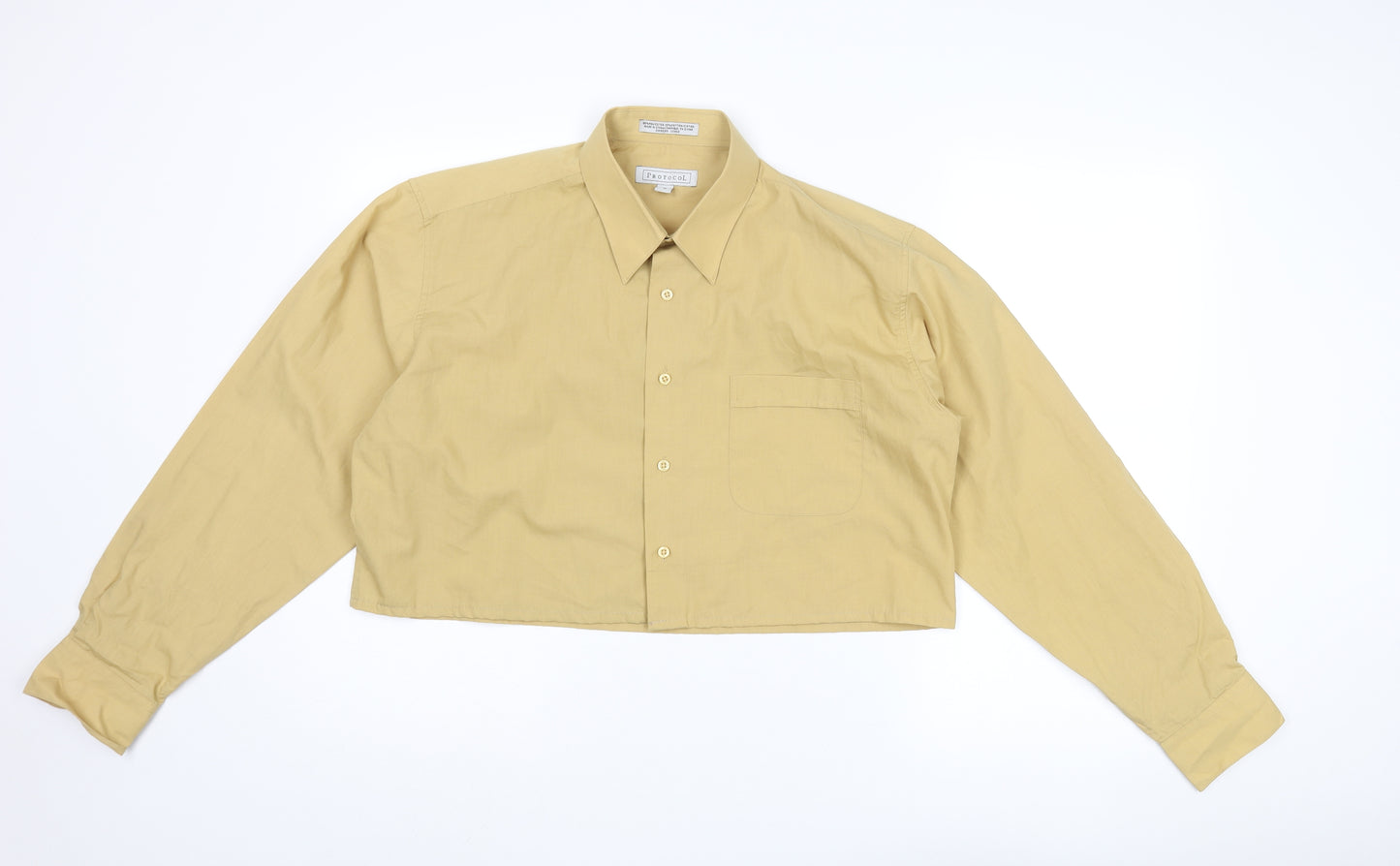 Protocol Womens Yellow Polyester Cropped Button-Up Size 16 Collared