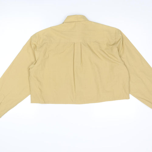 Protocol Womens Yellow Polyester Cropped Button-Up Size 16 Collared