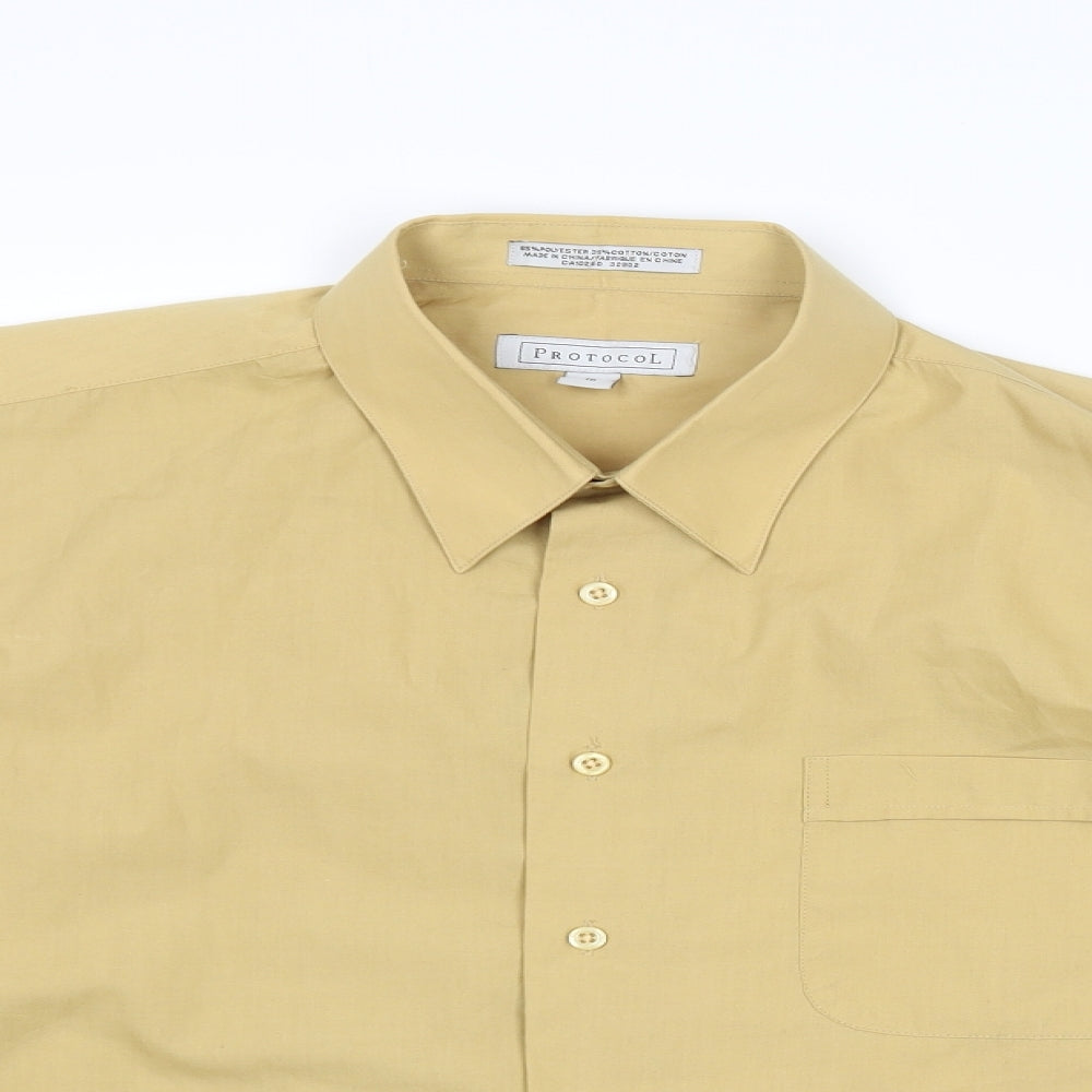 Protocol Womens Yellow Polyester Cropped Button-Up Size 16 Collared
