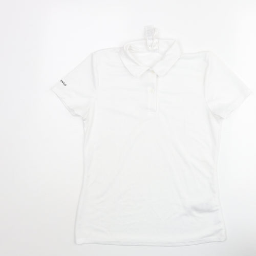 Artengo Womens White Polyester Basic Polo Size 12 Collared Button - Sleeve Logo