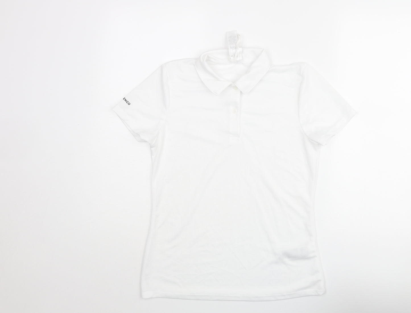 Artengo Womens White Polyester Basic Polo Size 12 Collared Button - Sleeve Logo