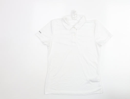 Artengo Womens White Polyester Basic Polo Size 12 Collared Button - Sleeve Logo