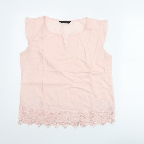Dorothy Perkins Womens Pink Cotton Basic Blouse Size 12 V-Neck - Lace Trim