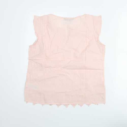 Dorothy Perkins Womens Pink Cotton Basic Blouse Size 12 V-Neck - Lace Trim