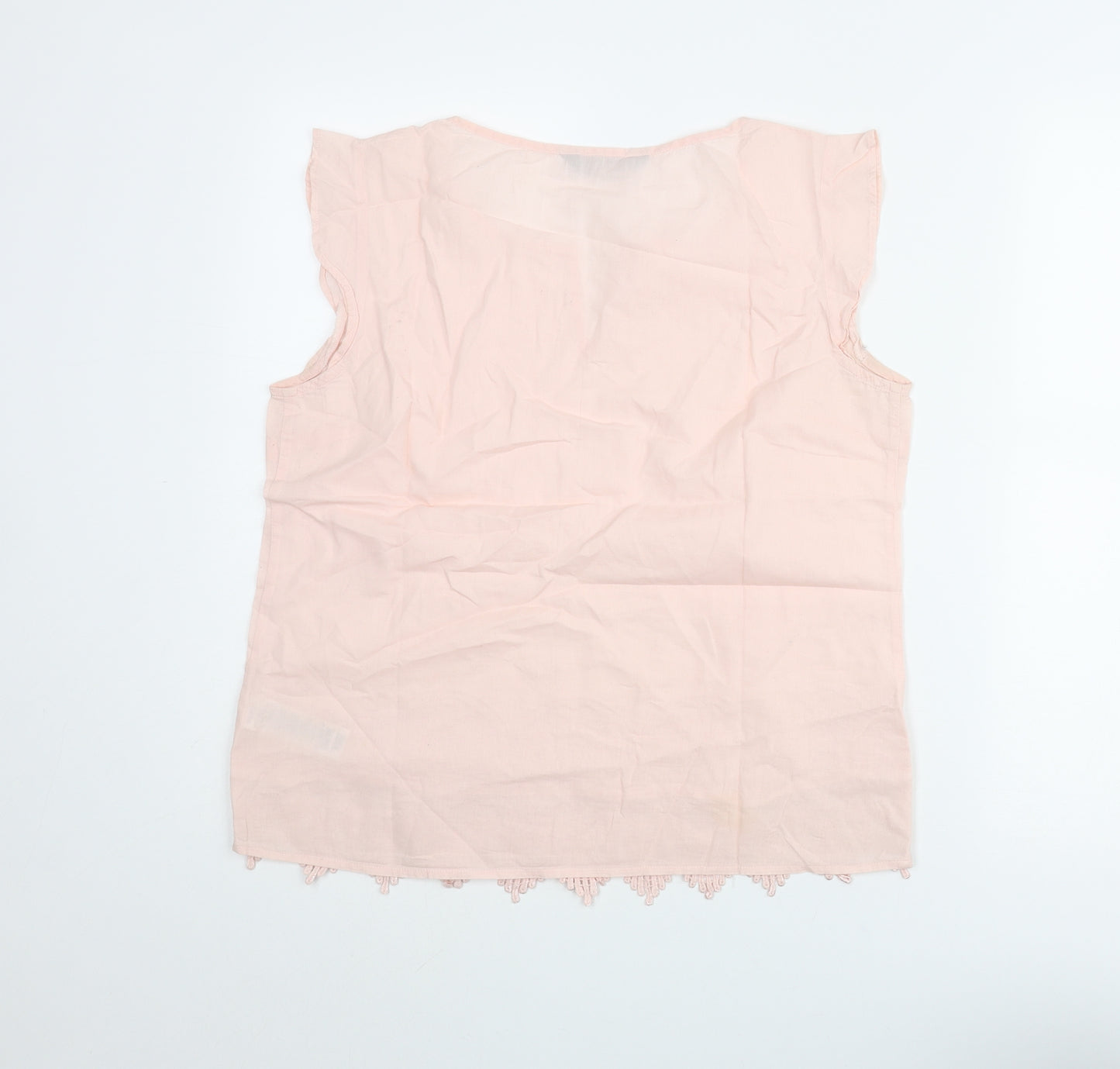 Dorothy Perkins Womens Pink Cotton Basic Blouse Size 12 V-Neck - Lace Trim