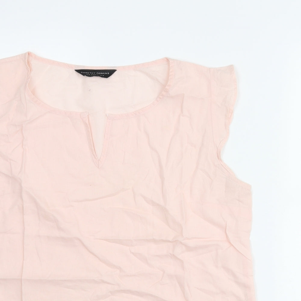 Dorothy Perkins Womens Pink Cotton Basic Blouse Size 12 V-Neck - Lace Trim