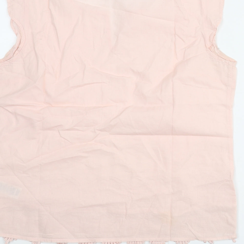 Dorothy Perkins Womens Pink Cotton Basic Blouse Size 12 V-Neck - Lace Trim