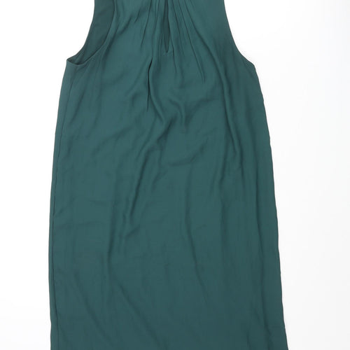 H&M Womens Green Polyester Shift Size 8 Round Neck Button - Pleated Keyhole
