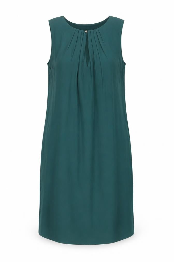 H&M Womens Green Polyester Shift Size 8 Round Neck Button - Pleated Keyhole