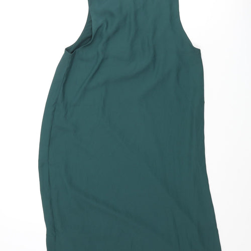 H&M Womens Green Polyester Shift Size 8 Round Neck Button - Pleated Keyhole