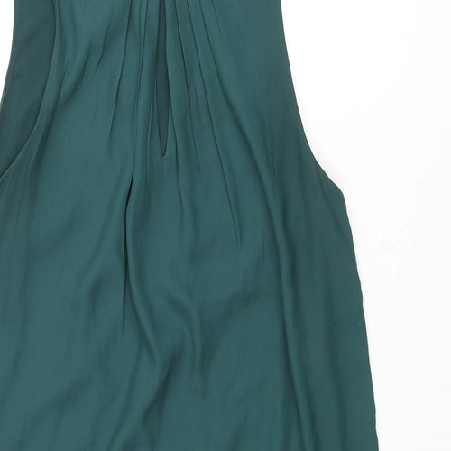 H&M Womens Green Polyester Shift Size 8 Round Neck Button - Pleated Keyhole