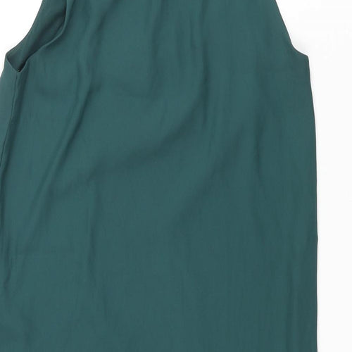 H&M Womens Green Polyester Shift Size 8 Round Neck Button - Pleated Keyhole