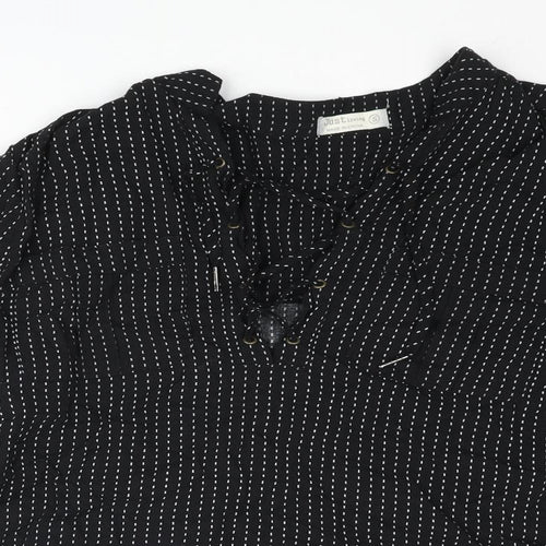 Just Living Womens Black Geometric Viscose Basic Blouse Size S V-Neck