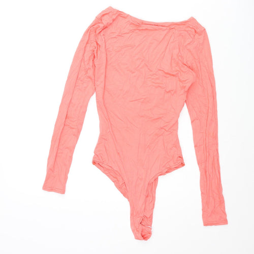PRETTYLITTLETHING Womens Pink Viscose Bodysuit One-Piece Size 8 Snap - Rouched