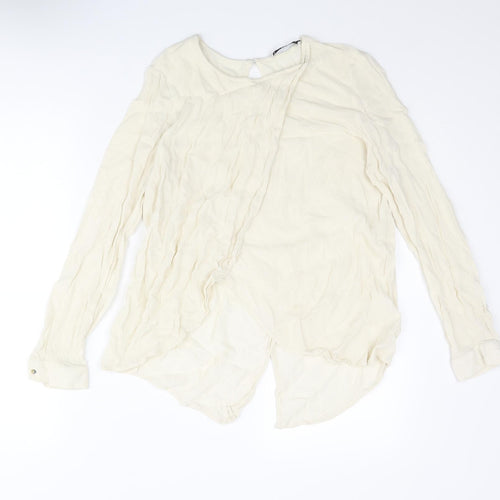 Mango Womens Ivory Polyester Basic Blouse Size XS Round Neck