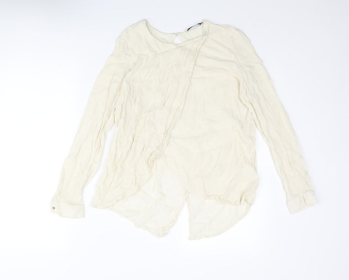 Mango Womens Ivory Polyester Basic Blouse Size XS Round Neck